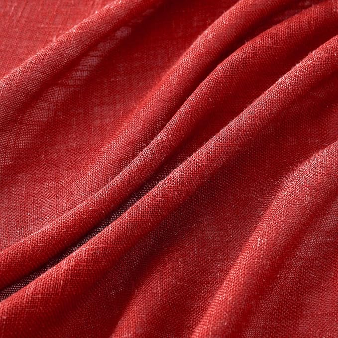 MIULEE Red Linen Curtains 108 Inches Long for Bedroom Living Room, Soft Thick Linen Textured Window Drapes Semi Sheer Light Filtering Back Tab Rod Pocket Burlap Look Christmas Decor, 2 Panels