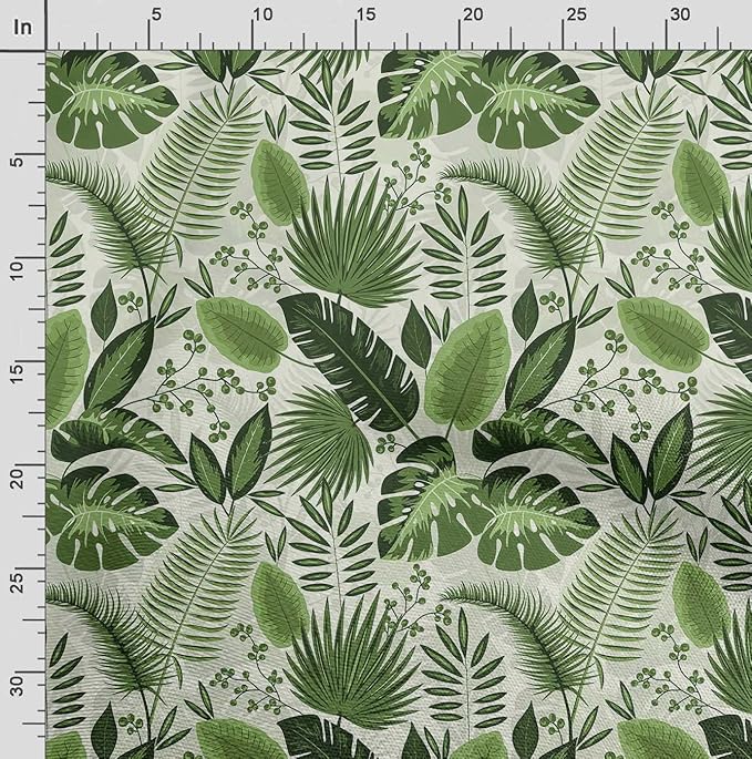 Soimoi Heavyweight Cotton Canvas Fabric Material - 56 Inch Wide, Green - Leaves Print, Ideal for Making Durable Tote Bags, Backpacks, Jackets, Upholstery, Cushions, Outdoor Furniture Covers, 1 Yard