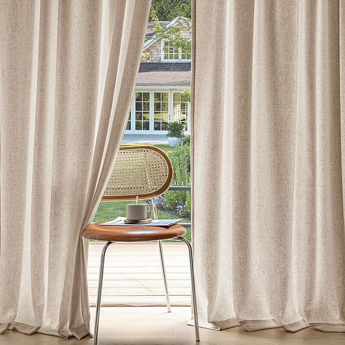 MIULEE Non-See-Through Privacy Linen Curtains 2 Panels, Light Filtering Window Curtains Farnhouse Textured Back Tab Semi Sheer Drapes for Bedroom Living Room, 52 x 96 Inches Long, Beige