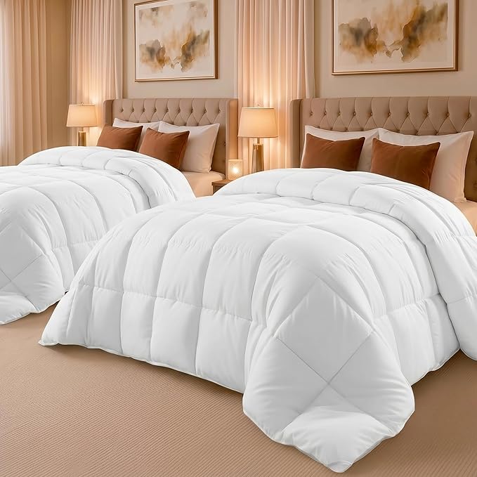 Utopia Bedding Comforter Duvet Insert, Quilted Comforter with Corner Tabs, Box Stitched Down Alternative Comforters King Size (White, Pack of 2)