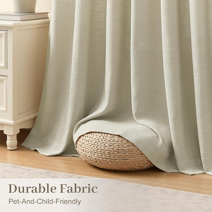 IVAPUPU Linen Pinch Pleated Curtains 96 Inches Long for Living Room, Semi Sheer Privacy Linen Blend Curtain Memory Trained Back Tab Pleat Drapes with Rings for Bedroom Dining Room, 2 Panels, W40xL96