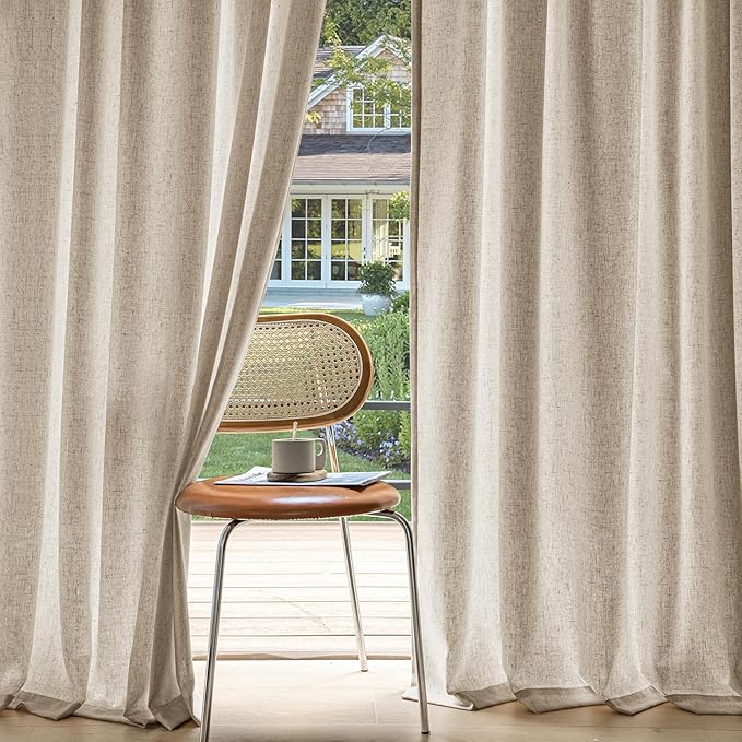 MIULEE Non-See-Through Privacy Linen Curtains 2 Panels, Light Filtering Window Curtains Farnhouse Textured Back Tab Semi Sheer Drapes for Bedroom Living Room, 52 x 63 Inches Long, Taupe