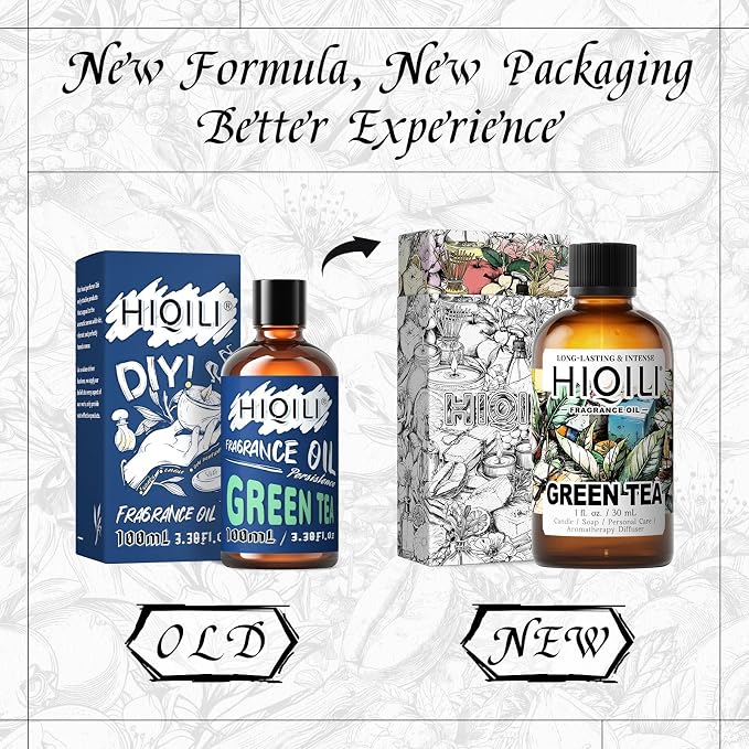HIQILI Green Tea Fragrance Oil, Refreshing Scents for Laundry - 1 Fl Oz | Long-Lasing Aroma for Wool Dryer Balls, Candle & Soap Making, Home Diffusers, Pet Safe, Graduated Dropper Included