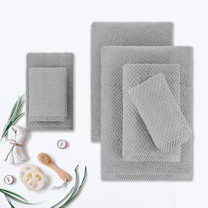 CASA COPENHAGEN Popcorn 6Pcs 100% Egyptian Cotton Large Designer Towels Gift Set- Grey Violet, 600GSM, 2Bath 2Hand 2Washcloths, Bath Towels for Bathroom Set for Women & Men