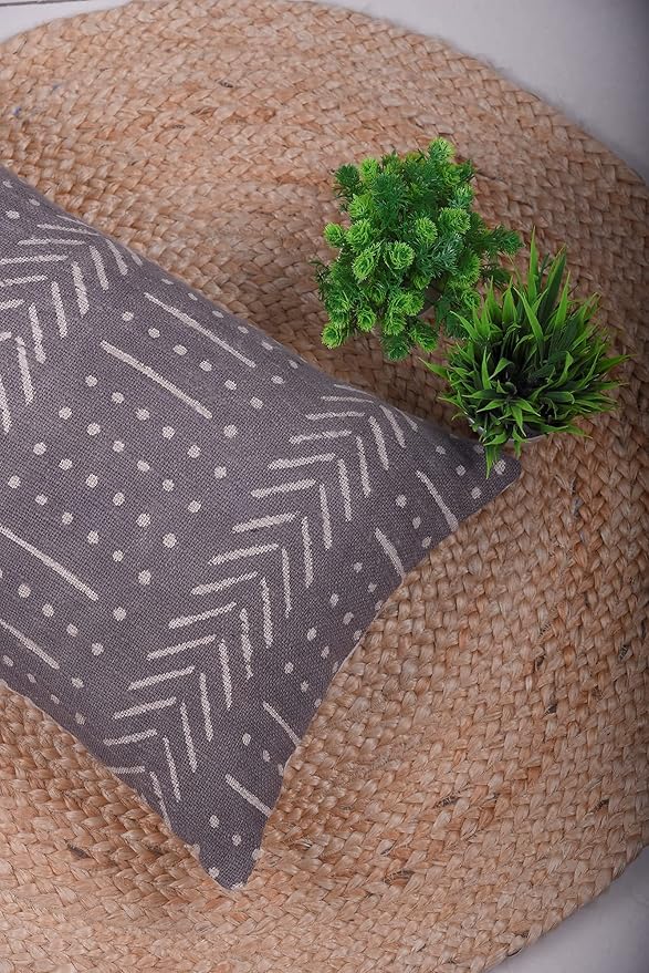 Trade Star Lumbar Pillow Shams Mudcloth Body Pillow Cases 100% Cotton Pillow Cover Boho Authentic Handloomed Tribal Farmhouse Home Décor (Grey Snow 12X24 INCHES)