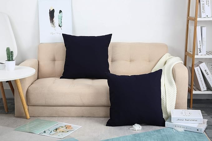 TangDepot 100% Cotton Solid Throw Pillow Cover 14x14 Dark Navy | 100% cotton, same-color zip, machine wash & air dry. For living room, bedroom, office, car. 42 colors, 147 sizes. Cover only.