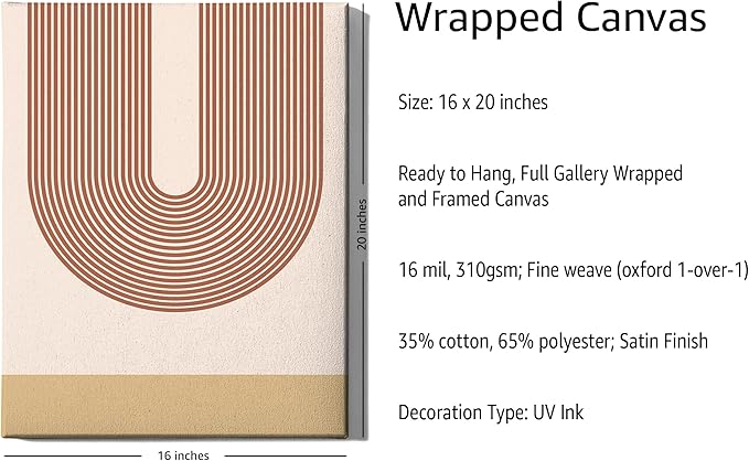 Y2K BOO Continuous Line Face Wrapped Canvas Wall Art Abstract Portrait Organic Shapes Earth Tones Terracotta 16x20 Inch Gallery Stretched Modern Home Wall Art