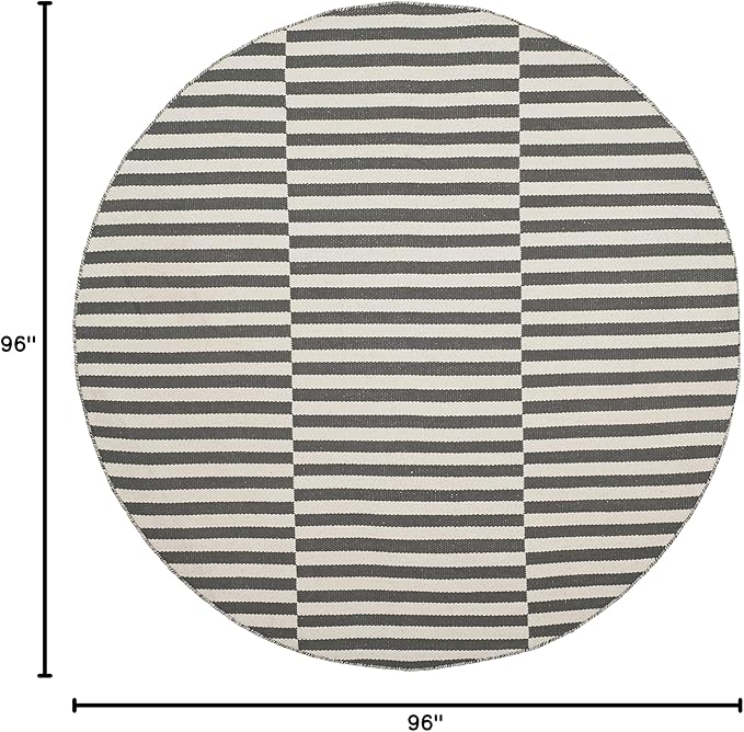 SAFAVIEH Montauk Collection 8' Round Ivory/Grey MTK715A Handmade Stripe Cotton Entryway Foyer Living Room Bedroom Kitchen Area Rug