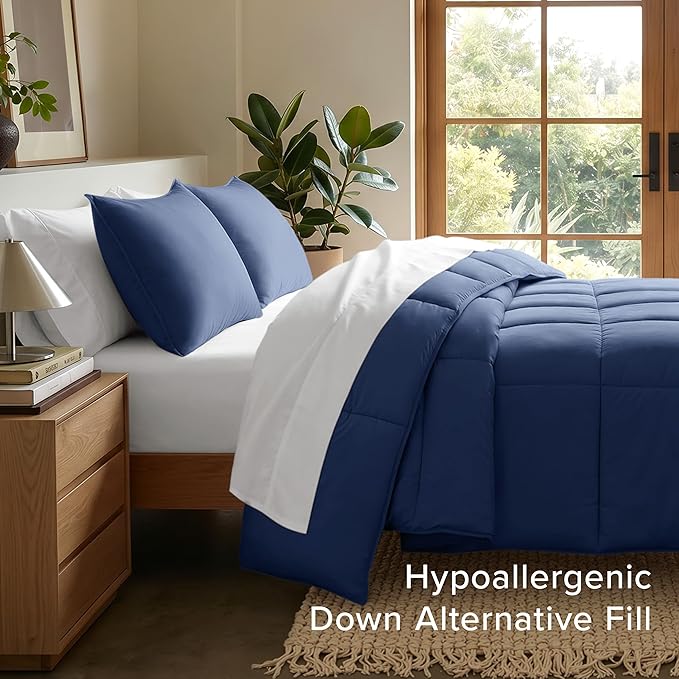 Bare Home Comforter Set - Full Size - Ultra-Soft - Goose Down Alternative - Premium 1800 Series - All Season Warmth (Full, Dark Blue)