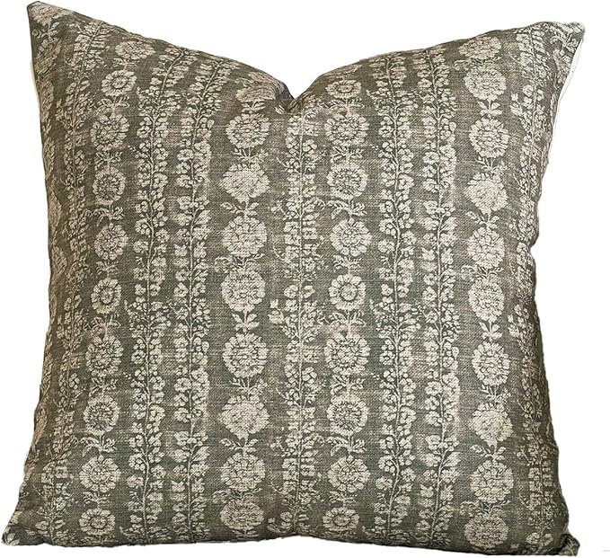 Amor Virisso Vintage Floral Throw Pillow Covers 20x20 Striped Farmhouse Block Print Pillow Cover Boho Neutral Decorative Pillows for Living Room Bed, Dusty Green