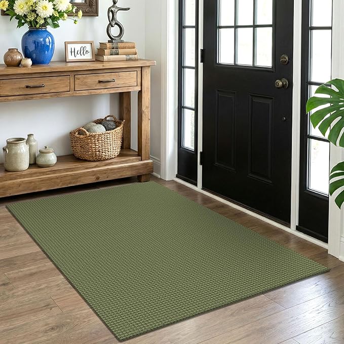 EARTHALL Woven Area Rug 4x5 Ft Washable Rugs for Entryway Non Slip Braided Throw Rugs Bedroom Carpet Cotton Entry Rug Cotton Floor Carpets for Bedroom Dining Room Living Room, Green
