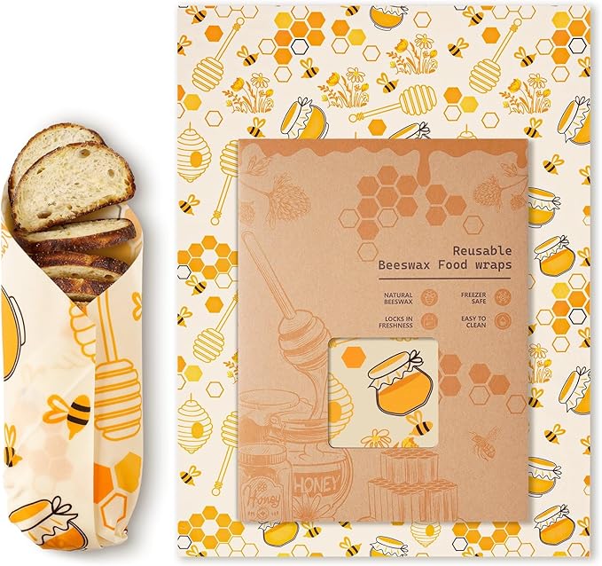 Beeswax Wraps for Food – Reusable Beeswax Bread Bag & Sandwich Wrap, Organic & Eco-Friendly & Sustainable Bees Paper, Perfect Alternative to Aluminum Foil Sourdough Storage & Plastic Wrap（Bee jar）