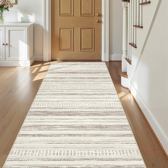 Tortania Area Rug 3x8 Runner Rugs - Washable Soft Neutral Boho Moroccan Farmhouse Rug Indoor Floor Carpet for Living Room Bedroom Kitchen Entryway Under Dining Table Home Office Decor - Beige