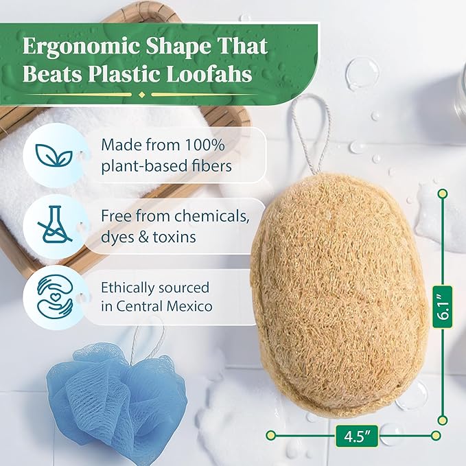 Natural Loofah Exfoliating Sponge (4 Pack) - Organic Loofah for Body - Biodegradable Shower Luffa - Natural Bath Sponges Loufa - Estropajos para el Cuerpo