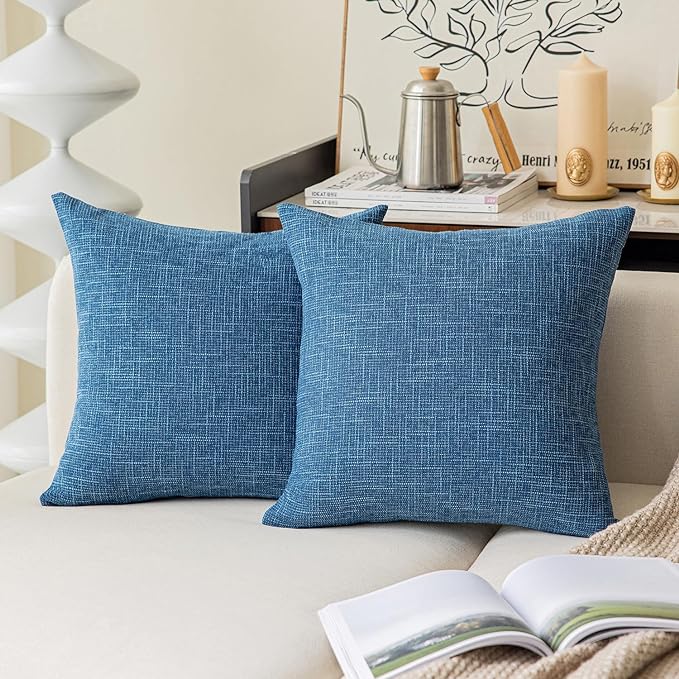 Kevin Textile Throw Pillow Covers, Faux Linen Home Decorative Cushion Cover Pillowcase, Hidden Zipper, 22"x22"(2 Pieces, Navy Blue)