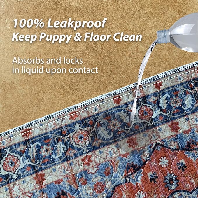 nunubaby Washable Pee Pads for Dogs, Stylish, Non-Slip and Leak-Proof Pee Pads. Reusable Potty Pads for Dogs for Crates and Floors.(Red/Floral,24" x48" )