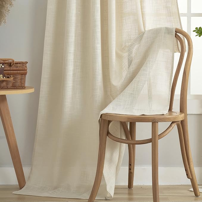 Sheer Curtains - Light Filtering, Machine Washable Tab Top Drapes for Living Room Bedroom (Beige, 52" W x 84" L, Pack of 2)