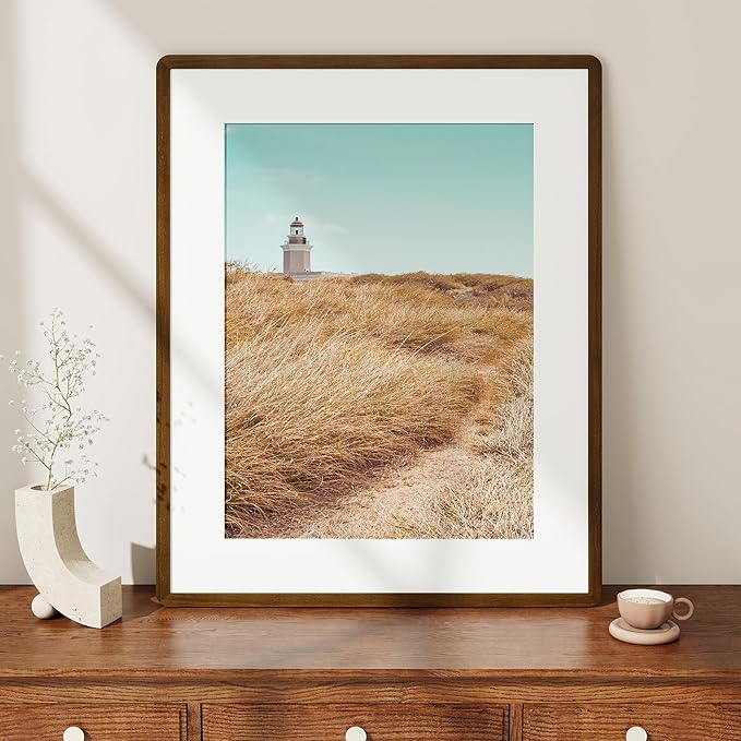 Fun Memories 24x30 Poster Frame with Mat for 18x24 - Solid Walnut Wood Photo Frame, Rounded Corner 24 x 30 Wooden Frame Matted to 18x24 Photo, 24 By 30 Wood Frame with Tempered Glass, Natural Walnut