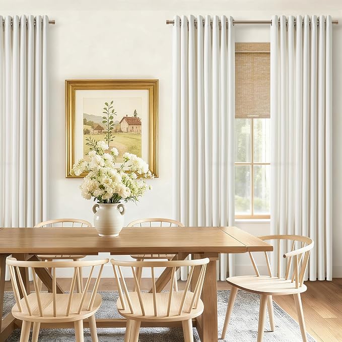 92 Inches Long Linen Curtains 2 Panels Set for Living Room Dining Grommet Semi Sheer Cottagecore Farmhouse Modern Drapery Boho Privacy 92 Inch Length Window Curtain for Bedroom Cream Ivory