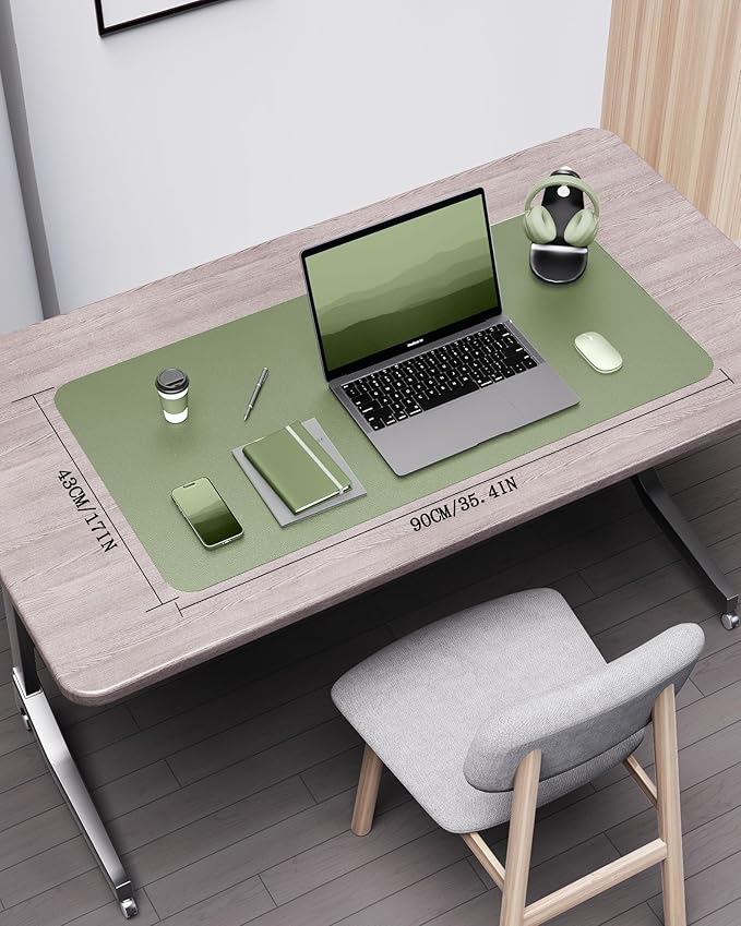YSAGi Double-Sided Desk Pad, 35.4"x17"Leather Desk Mat, Eco Cork Desk Pad Protector,Large Mouse Pad,Waterproof Desk Blotter for Office/Home(Bamboo Green)