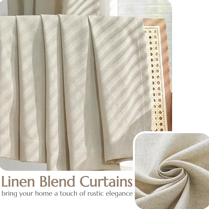jinchan Linen Curtains with Privacy Lining 63 inch Length Lined Curtains for Living Room Bedroom Light Filtering Oatmeal Drapes Neutral Farmhouse Cottage Core Home Office Rod Pocket Back Tab 2 Panels