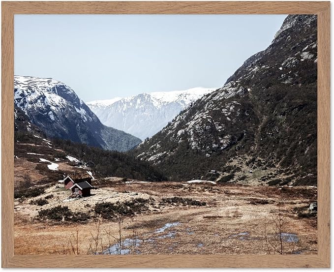 Monem Art Scandinavian Mountain Cabin Landscape Photography Print - Nordic Nature Scenic Art Poster - Wall Decor for Living Room, Bedroom or Office - 12x16 Beige Framed Wall Art by Mareike Bohmer
