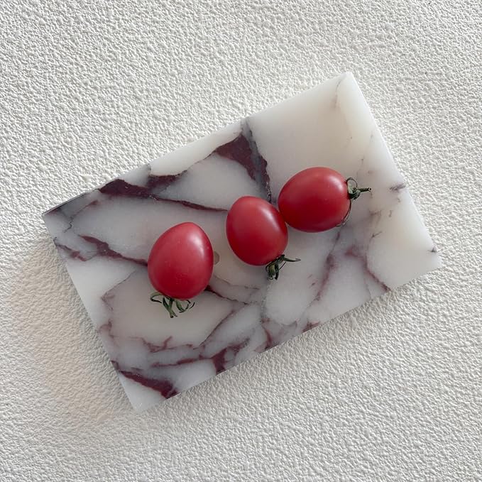 Natural Smooth Real Marble Soap Dish/Facial Sponge Holder/Bathroom Makeup Sponge Tray with Draining Hole (Calacatta Purple)