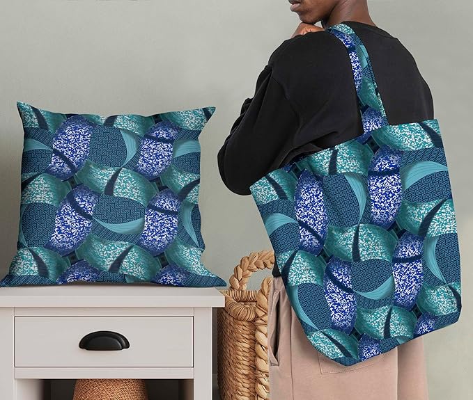 Soimoi Heavyweight Cotton Poplin Fabric Material, Blue - African Printed - 42" Inch Width, Natural Cotton Material for Quilt Making, Dresses, Skirts, Pajamas, Pillowcases, Tablecloths, Kurtis, 1 Yard