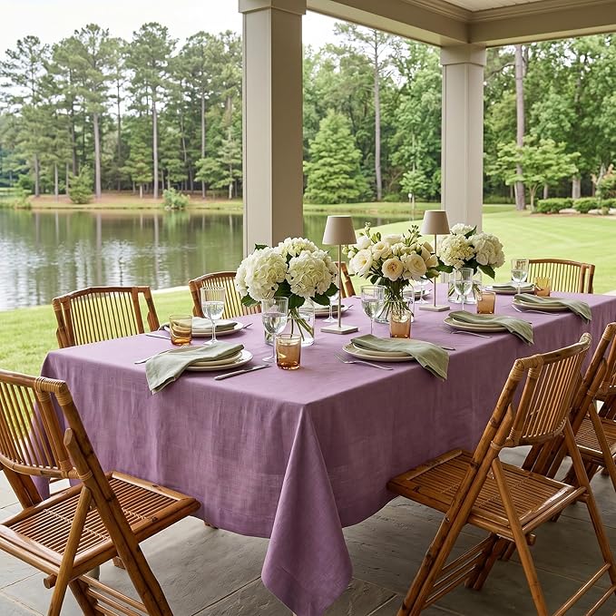 Solino Home Linen Tablecloth for Rectangle Tables 60 x 144 Inch - 100% Pure Linen Mulberry Table Cloth - Fete, Machine Washable Cloth Tablecloth for Summer
