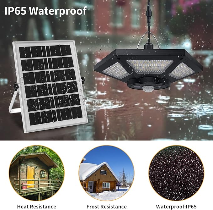 Solar Shed Light Indoor Outdoor 180LED Dual Head Solar Powered Pandent Daytime Work Lights with 5 Lighting Modes & 3 Timers, Solar Indoor Lights Motion Sensor with Remote for Shed Barn Garage