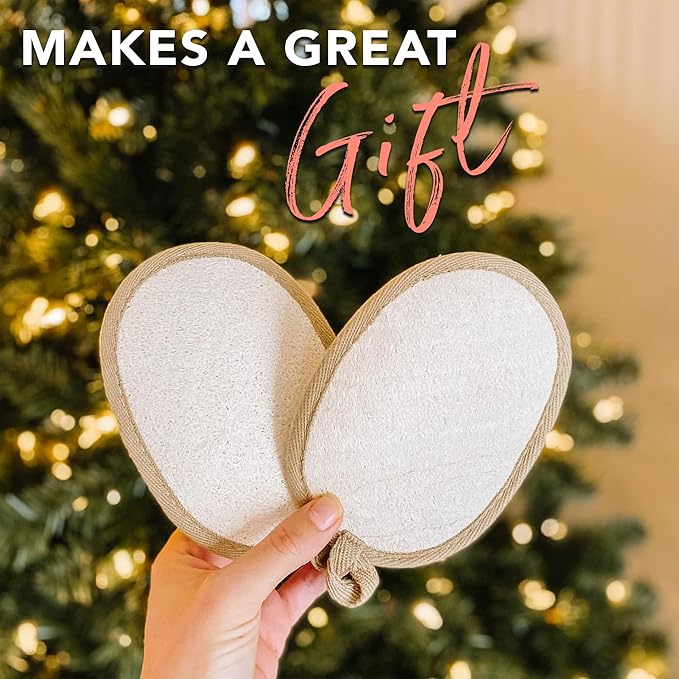 Exfoliating Loofah Sponge Body Scrubber - Pack of 2 Natural Loofah Sponges, Shower Body Exfoliator Scrubbing Pads for Removing Dead Skin
