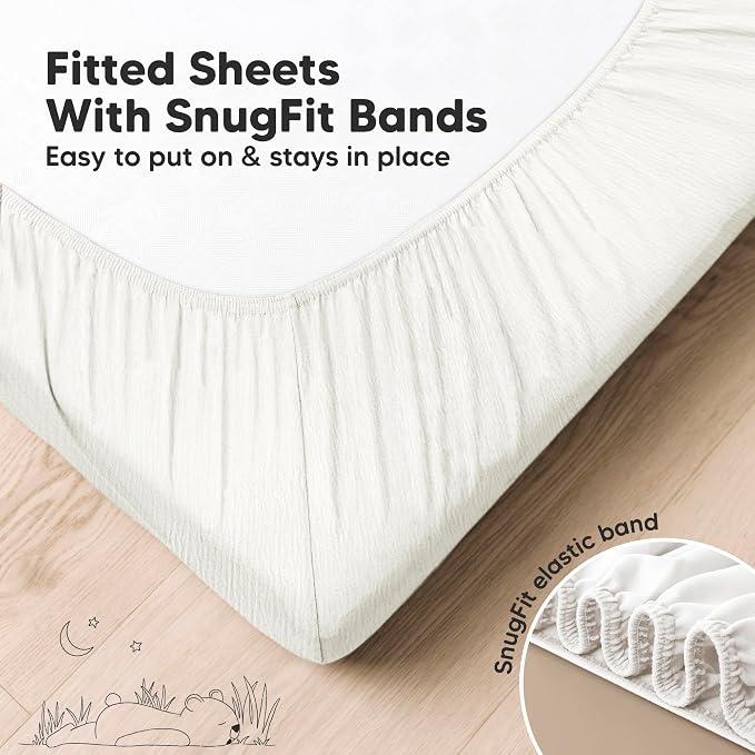 KeaBabies 2-Pack Muslin Crib Sheets for Boys, Girls - 100% Organic Cotton Fitted Baby Crib Mattress Sheet, Soft Breathable Standard Toddler Bed Cover Bedding Set, Neutral, Durable 52x28 (Soft White)