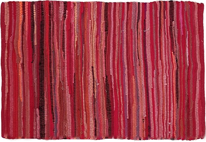 Cotton Hand Woven Chindi Rug 2x3 Feet - Red, Reversible Accent Pink Area Patio Door Mat Ideal for Entryway, Kitchen, Nursery Room, Bedroom | Farmhouse Rustic Floor Décor Rag Rugs for Balcony