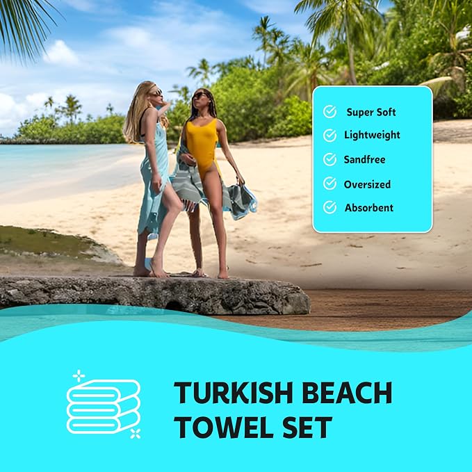 HAVLULAND Turkish Beach Towels, Oversized 40"x72" Turkish Bath Towel, Highly Absorbent Quick Dry Sand Free Beach Towels for Beach Pool Spa Gym Yoga Travel Camping Picnic Blanket - Black