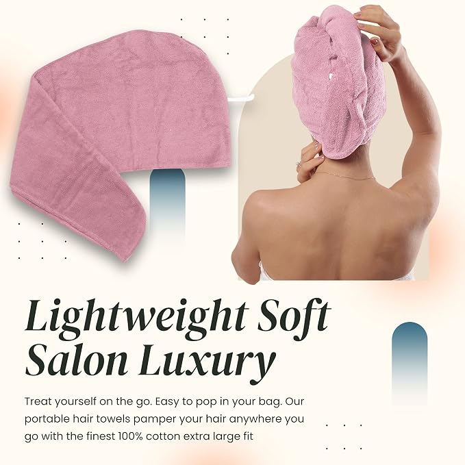 Extra Large Waffle Cotton Hair Towel Wrap - 30 inches Long, 400 GSM, Ultra Absorbent, Quick Dry Hair Turban for Women, Ideal for Long and Curly Hair, Perfect for Plopping (Hippie Pink)