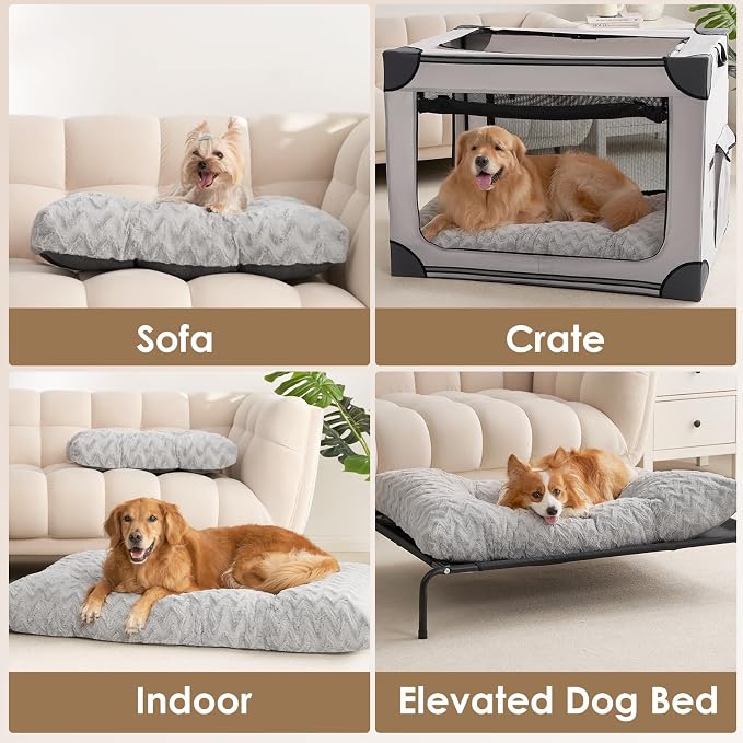 EHEYCIGA Washable Large Dog Bed for Crate 35x23 Inch, Kennel Pad for Dogs Up to 45 lbs, Plush and Comfy Pet Sleeping Mat, Grey
