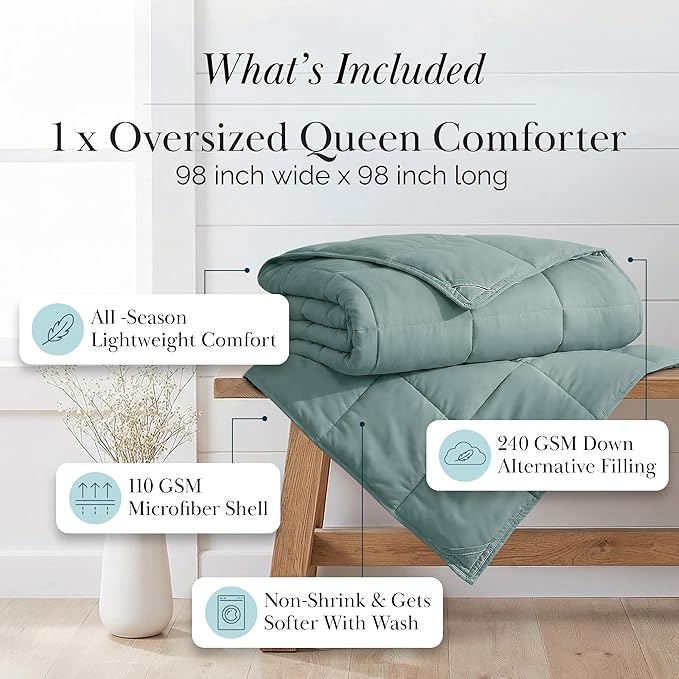 Southshore Fine Living, Inc. Lightweight Down Alternative Comforter Full, Queen Size Fluffy Duvet Insert Queen Down Comforter, Machine Washable Cozy Bedding, Steel Blue