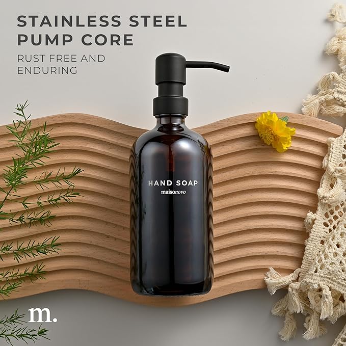 MaisoNovo Soap Dispenser 1-Piece Set | 16.9oz Amber Bottles with Black Plastic Pumps