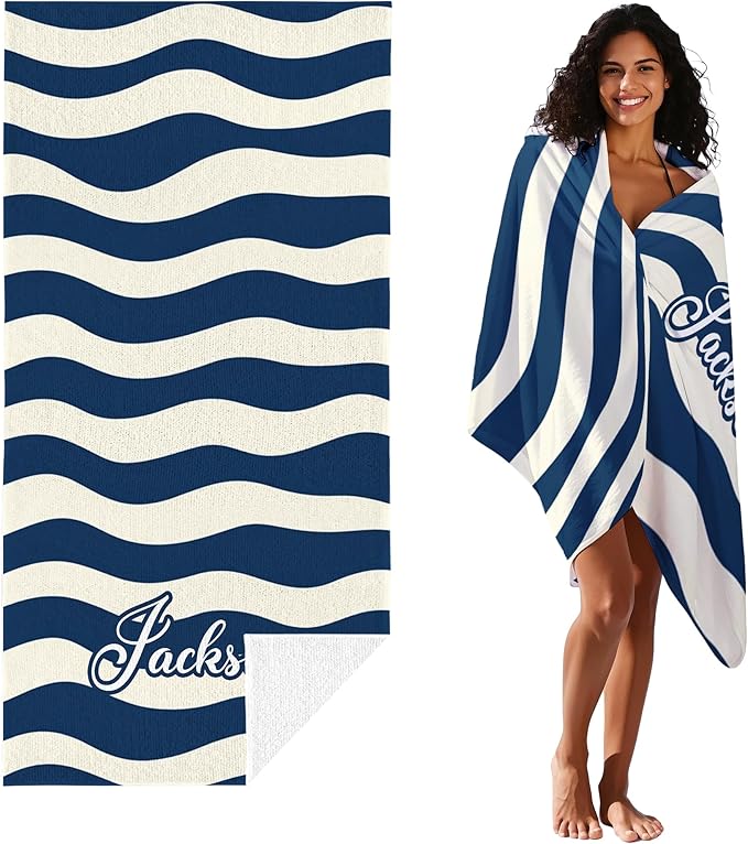 JML Custom Beach Towel with Name, Personalized Microfiber Beach Towel with Name, Large, Soft, Quick Dry & Absorbent for Swim, Pool,Adult,Summer Holiday,Vacation,Travel,Gift for Anniversary, Birthday