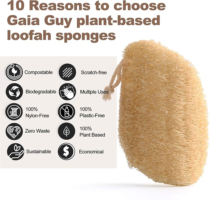 Natural Loofah Dish Sponge - 10 Pack (6 + 4 Bonus) - 100% Plant-Based, Plastic-Free Kitchen Scrubber Pads | Compostable & Zero Waste Alternative to Traditional Sponges