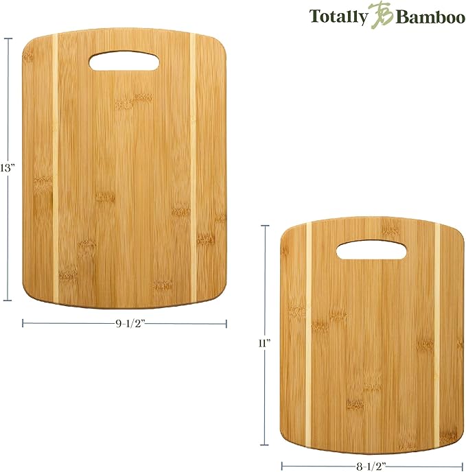 Totally Bamboo 2-Piece Cutting Board Set; 2 Assorted Sizes of Bamboo Wood Cutting Boards for Kitchen