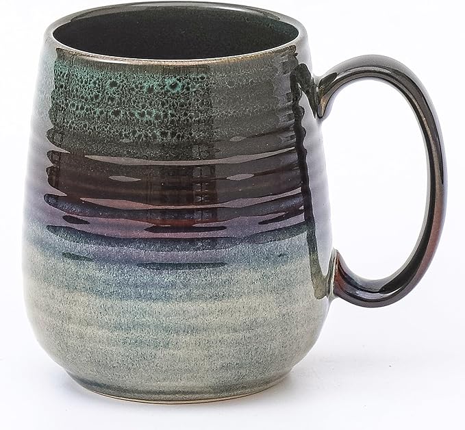 Large Coffee Mugs, Extra Large Ceramic Coffee Mug, 23 oz Handmade Pottery Mug, Big Tea Cups with Handle for Office and Home, Dishwasher and Microwave Safe (Ink Green)