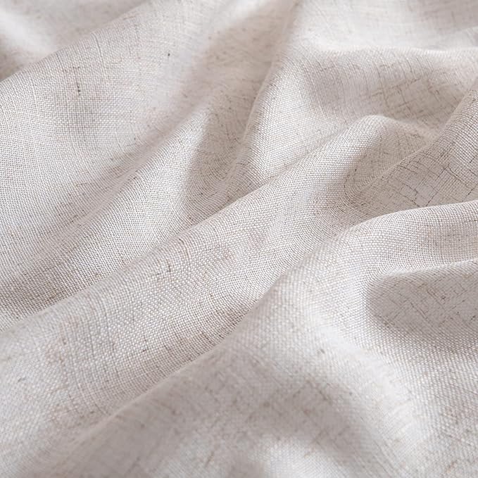 MIULEE Farmhouse Kitchen Curtains 24 Inch Length 2 Panels, Soft Thick Linen Textured Natural White Semi Sheer Light Filtering Short Cafe Tier Curtains for Small Half Window Back Tab Rod Pocket
