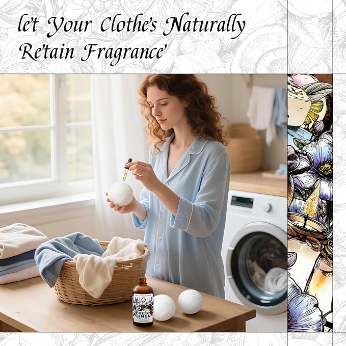HIQILI Fresh Linen Fragrance Oil for Laundry Dryer Balls - 5.07 Fl Oz | Long-Lasting Freshie Scents for Laundry and Essential Oils Diffuser, DIY Candle, Soap, Room Spray, Graduated Dropper Included