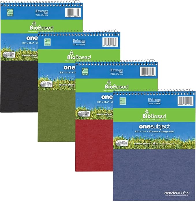 Case of 24 FlipPer Wirebound 1 Subject Notebooks, 8.5"x11.5", 70 sheets 20# BioBase White Paper, Asstd Earthtone covers, College Ruled W/Margin