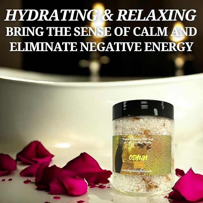 Oshun Bath Salts – Spiritual Cleansing Ritual Bath Soak – Goddess of Love & Abundance Inspired – Witchcraft, Wiccan, Pagan & Metaphysical Bath Supplies 12oz