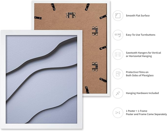 Monem Art Minimalist White Paper Waves Print - Abstract Scandinavian Texture Poster - Wall Decor for Living Room, Bedroom or Office - 16x20 White Framed Wall Art by Mareike Bohmer