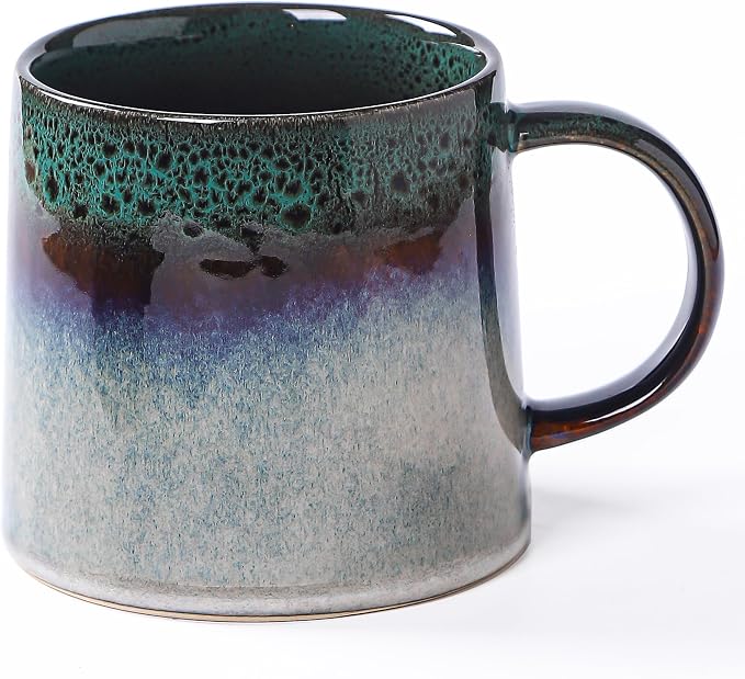 Large Ceramic Coffee Mugs, 20 oz Handmade Pottery Mug, Big Tea Cups with Handle for Office and Home, Dishwasher and Microwave Safe (Ink Green)