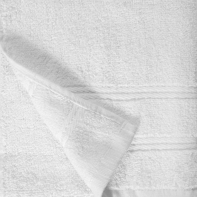 Briarwood Home Medley Bath Towels 2-Pack 27"x54", Soft, Quick-Dry, Super Absorbent, 100% Organic Cotton, Dobby Ribbed Border, Lightweight, Lint-Free, Fade-Resistant Bath, Gym, Spa - White