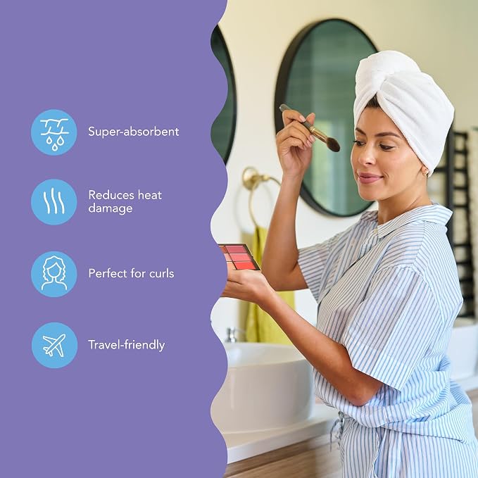 Turbie Twist 2-Pack Microfiber Hair Towel for Beauty, Travel, Gifting - Wrap Turban for Straight, Wavy & Curly Hair - Premium Personal Care - Antique White & Moonbeam